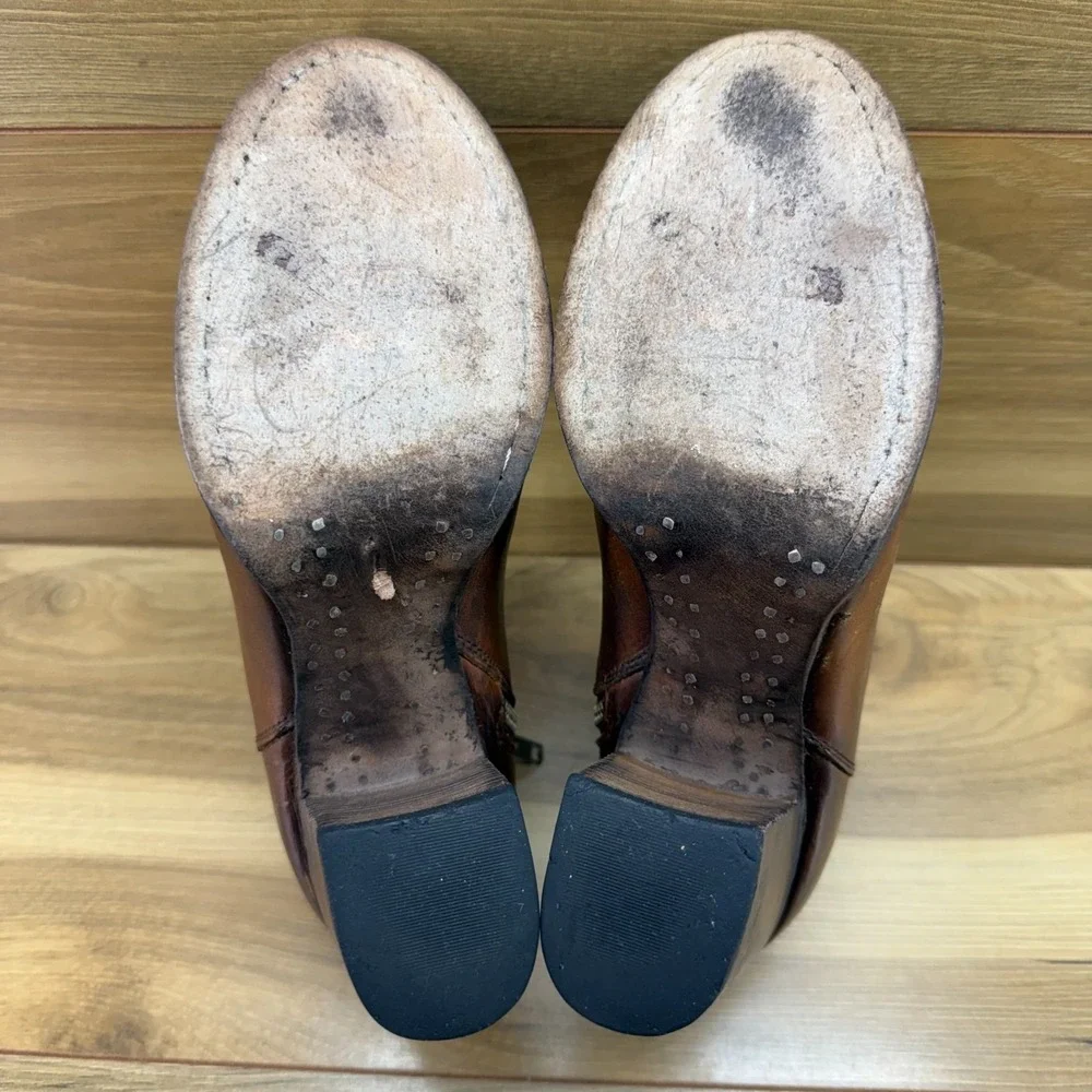 FREEBIRD Darius Bootie Brown Leather 9 Stacked Heel Zip Boho Festival Chic